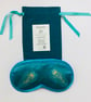 Teal Peacock Feathers Duchess Satin lavender infused eye mask