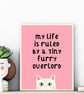 Funny Cat Poster - My Life Is Ruled by Tiny Furry Overlord - White Cat & Pink  - Image 4