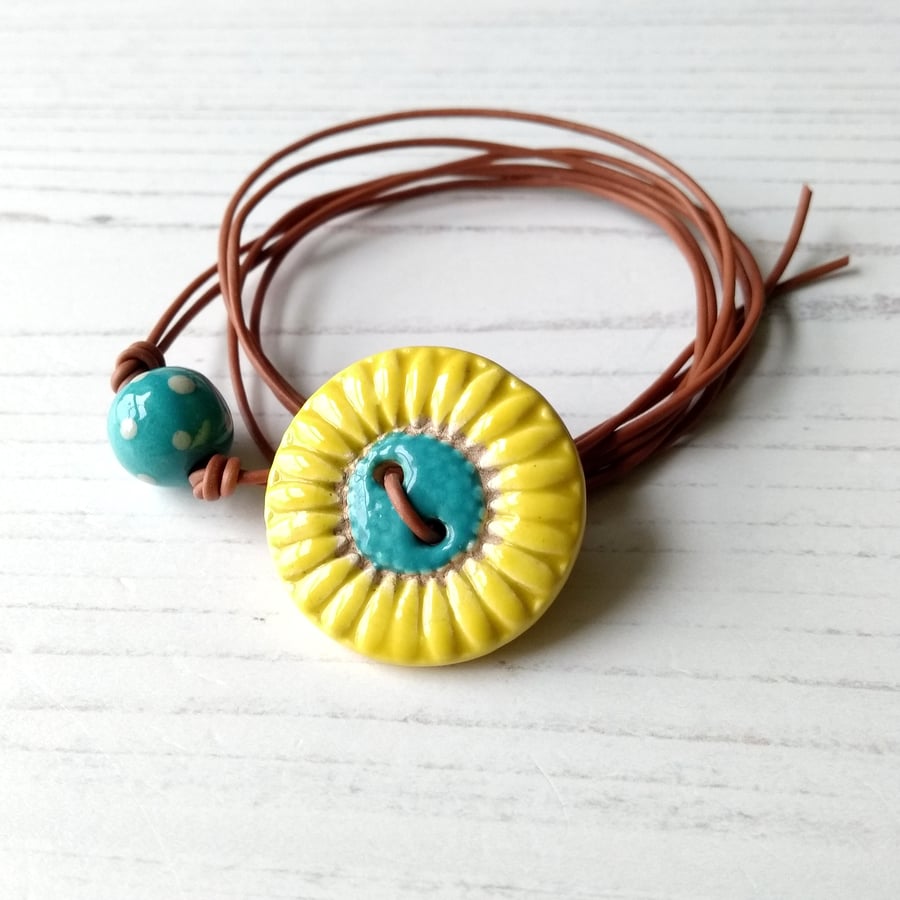 Sunflower Wrap Bracelet in Yellow and Turquoise