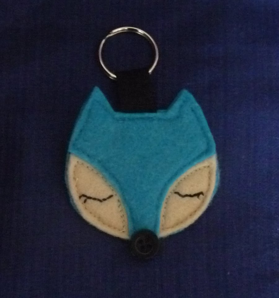 Blue Sleepy Fox Keyring