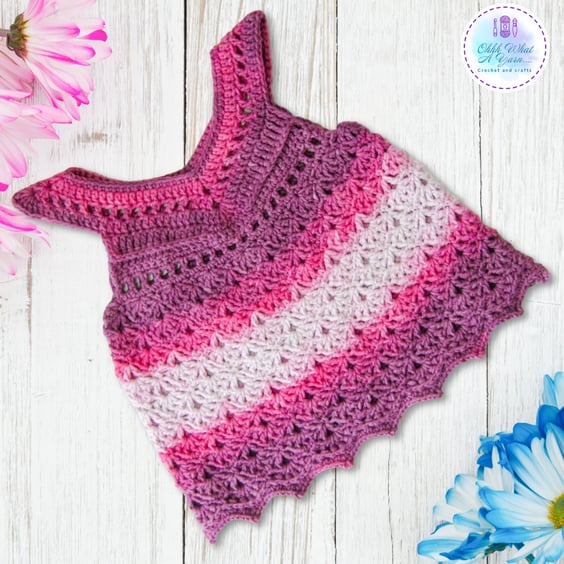 Pink ombre lacy crochet baby dress. Crochet dress. Baby sun dress. 0-3 months