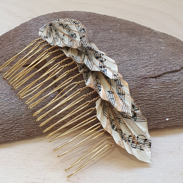 Origami Sheet Music Leaf Hair Comb: Upcycled Vintage Paper Accessory