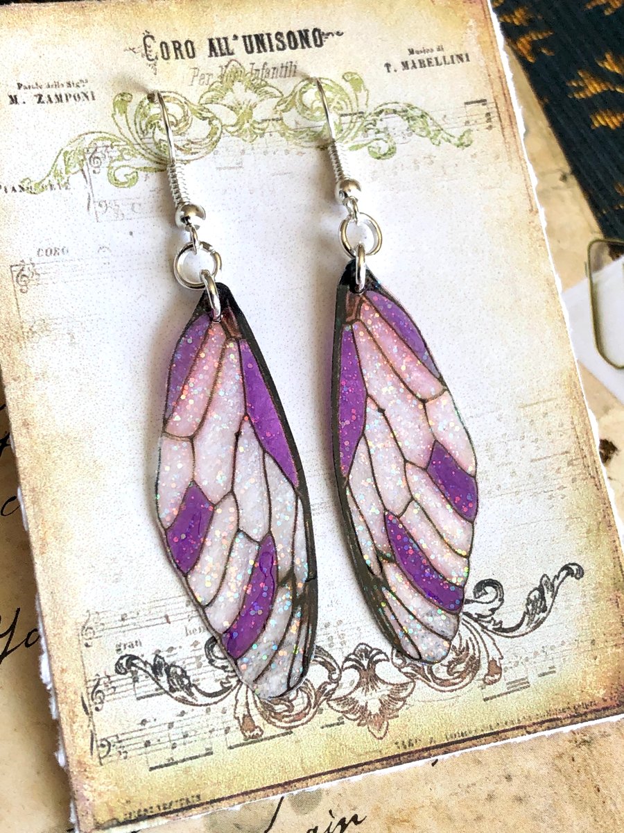 Purple Sparkling Fairy Wing Sterling Silver Earrings
