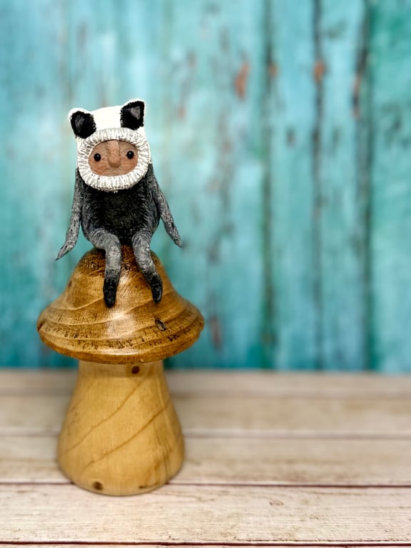 Spun Cotton Sitting Badger Sculpture