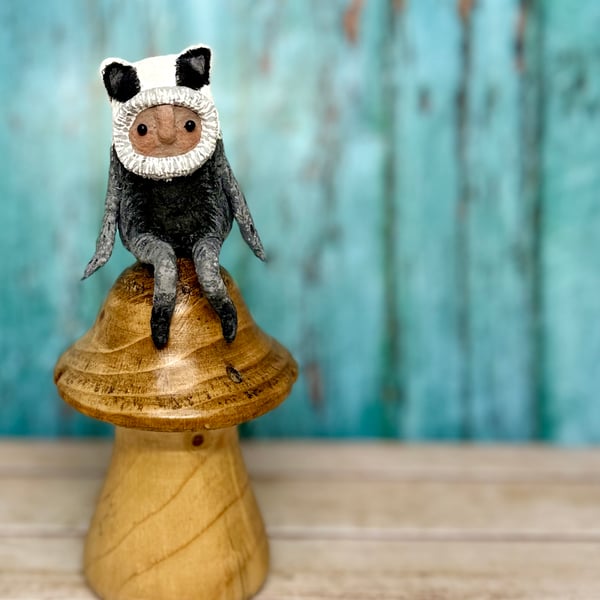 Spun Cotton Sitting Badger Sculpture