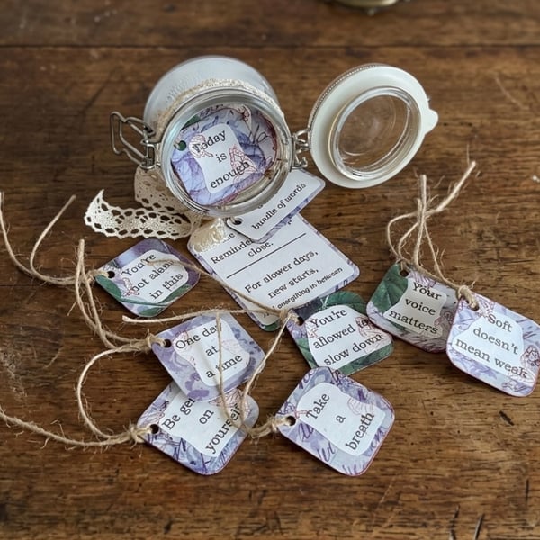"A Little Bundle of Words" Mini Jar. Mindful Affirmations & Encouragement Gift 