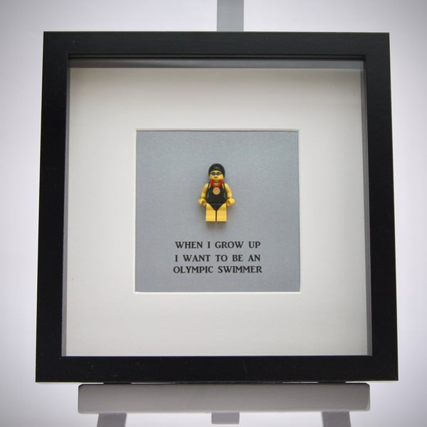 When I grow up I want to be An Olympic swimmer LEGO mini Figure frame
