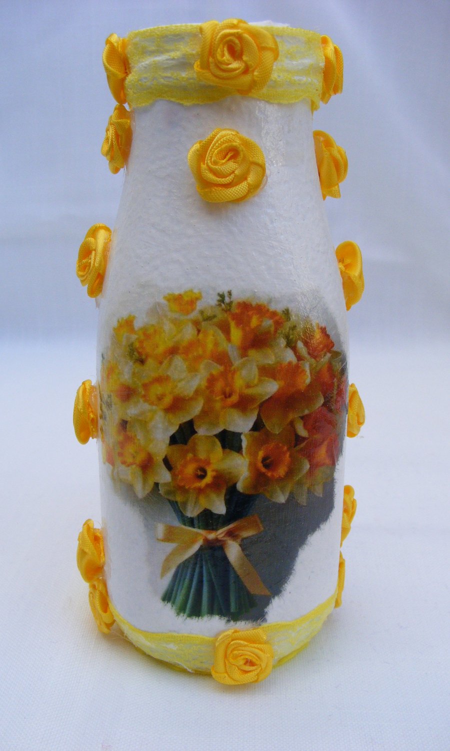 Daffodil Flower Decoupaged Glass Vase