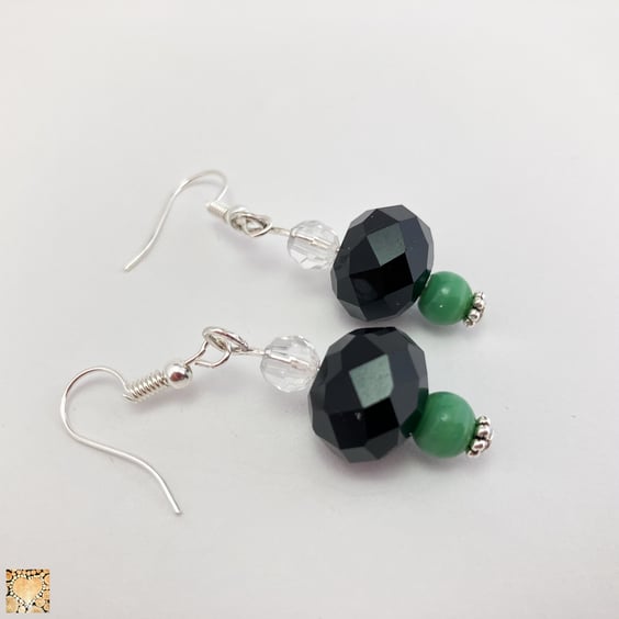 Black and Green Bead Earrings