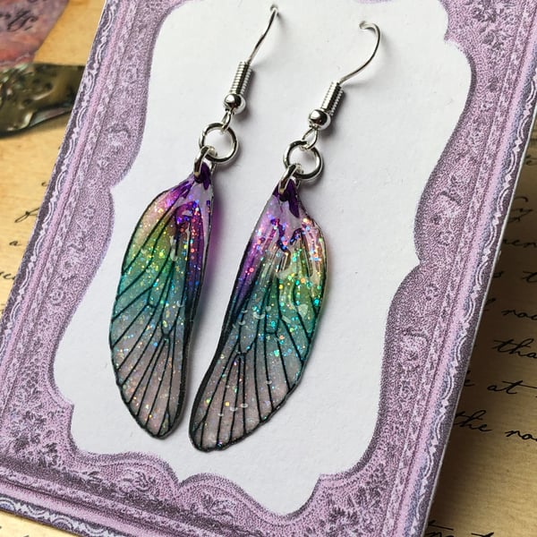 Purple and Green Sterling Silver Fairy Wing Ear... - Folksy