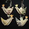 Set of four Xmas bird decorations