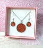 Deep Red pendant and earrings set, steel and enamel jewellery set for woman - Image 4
