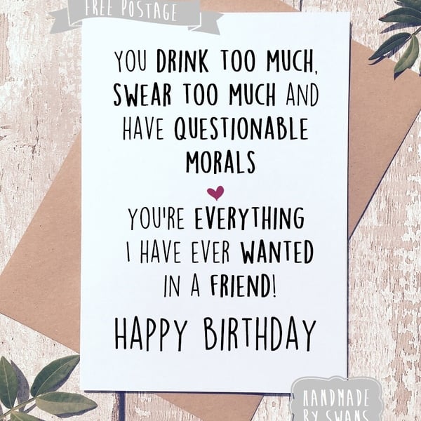 Funny birthday card, birthday card friend, Greeting Card, birthday card funny, b