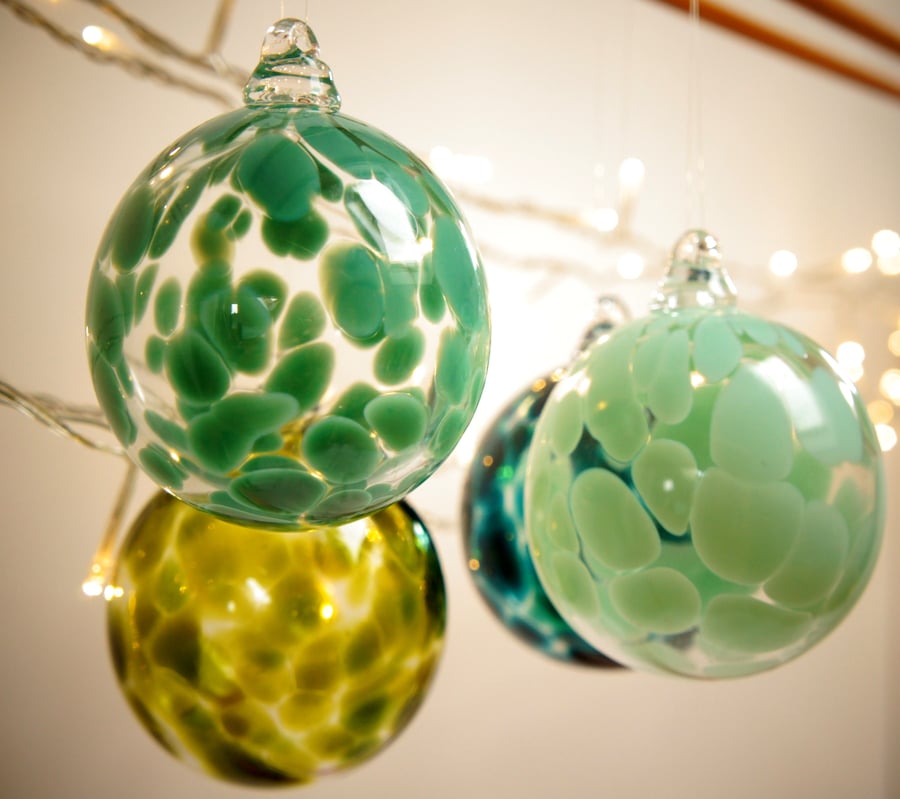 Jade Green Handmade Blown Glass Christmas Bauble