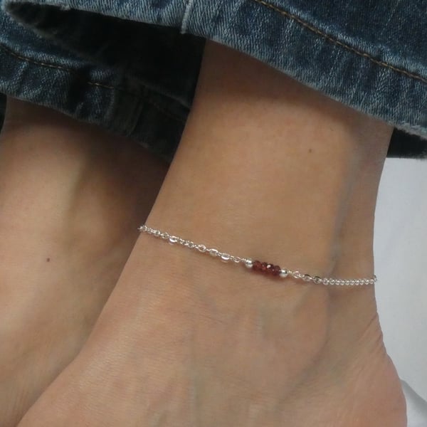 Silver garnet ankle bracelet