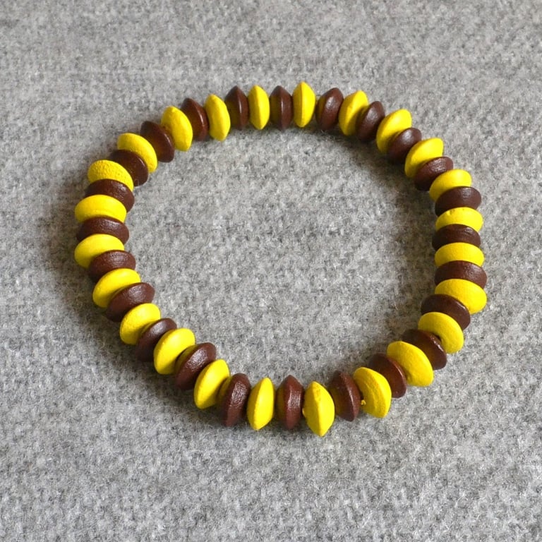 Yellow and Brown Rondelle Elastic Bracelet