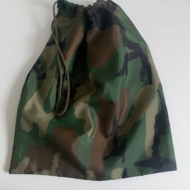 P.E bag, toy storage bag, drawstring bag for boys, ripstop, camouflage