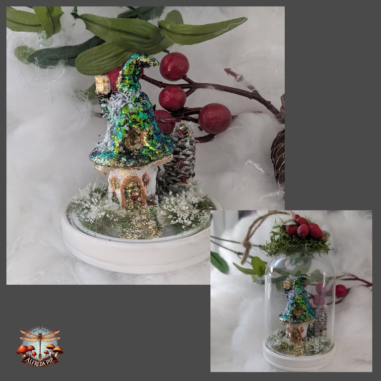 Magical Winter Fir Tree Cottage Hanging Dome 