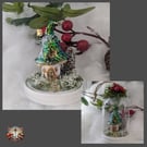 Magical Winter Fir Tree Cottage Hanging Dome 