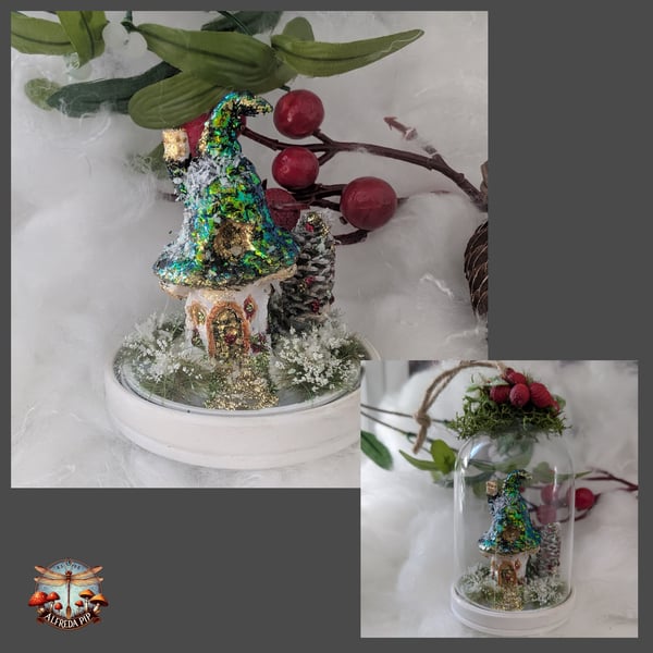 Magical Winter Fir Tree Cottage Hanging Dome 
