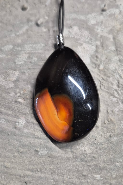 Yellow and Black Fire Agate Teardrop Pendant