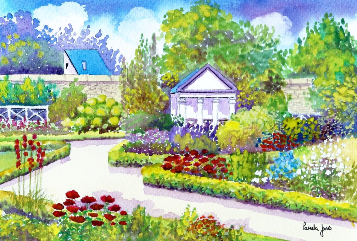 The Physics Garden, Cowbridge, South Wales, Watercolour Print in 14 x 11'' Mount