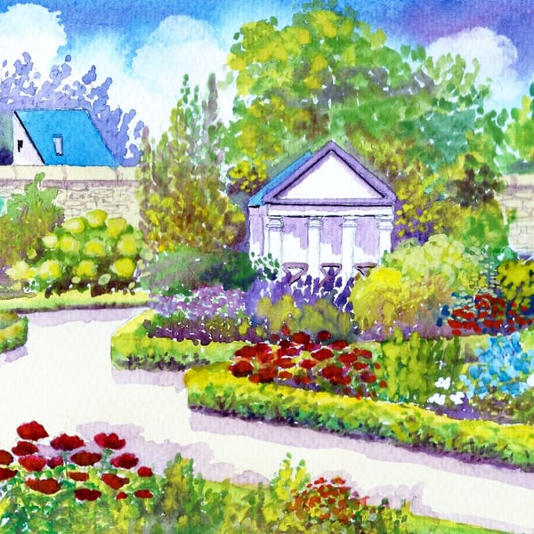 The Physics Garden, Cowbridge, South Wales, Watercolour Print in 14 x 11'' Mount
