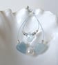 Natural Aquamarine Sterling Silver Earring With Shell Pearl, Pale Blue Gemstone - Image 3