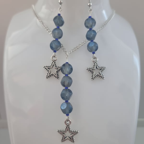 Dark blue Star necklace and earrings matching set