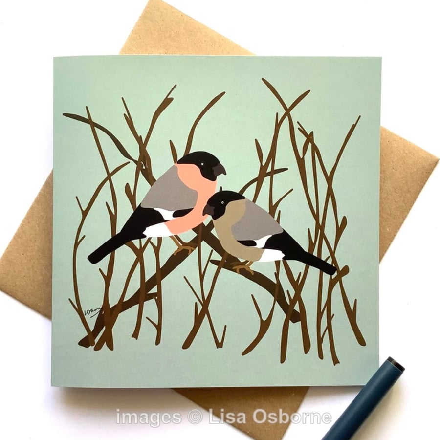 Bullfinches greetings card - blank inside for own message