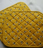 Placemat,  Quilted Heat Resistant, made in 100% Cotton Fabric Gold with Bees - Image 3