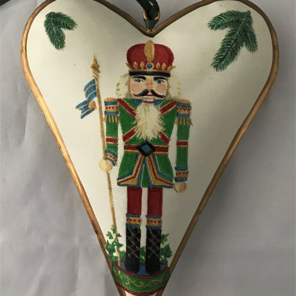 Decorated Christmas Metal Heart Decoration Nutcracker Unusual