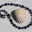 Black Onyx & Purple Amethyst Gemstone Statement Heart Beaded Necklace