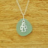 Aquamarine sea glass pendant with angel charm