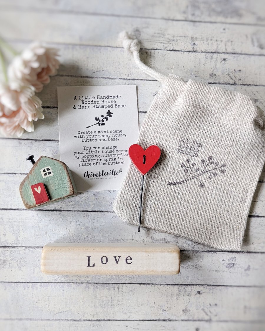 Little Wooden Painted House and Base in a Bag