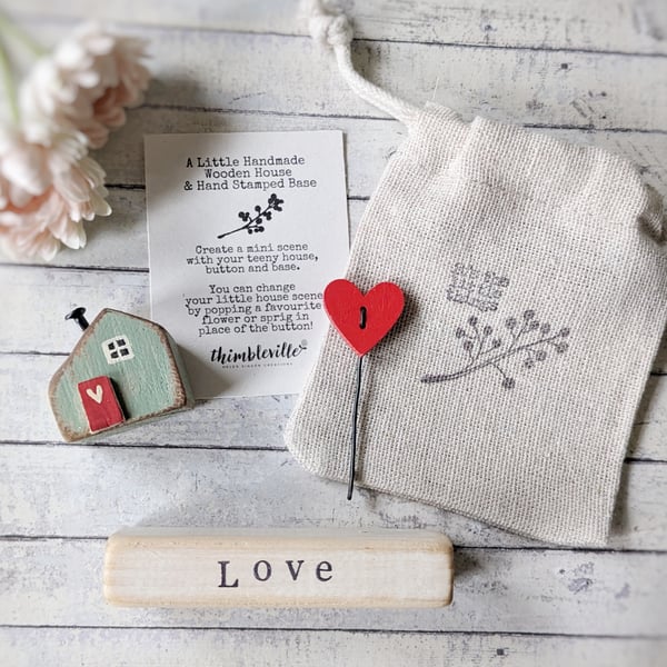 Little Wooden Painted House and Base in a Bag