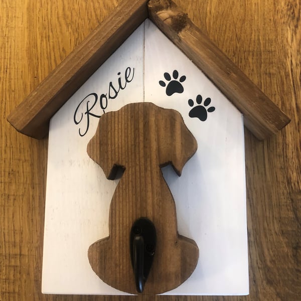 Dog Lead Hooks - Wooden Dog Leash Hanger - Labrador Retriever
