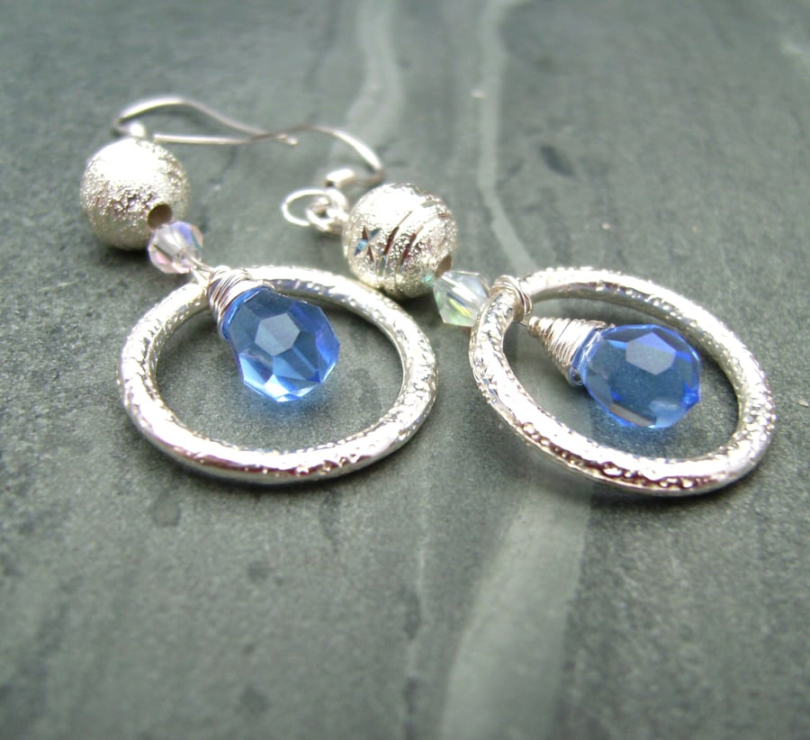 Sapphire Blue Crystal Hoop Earrings