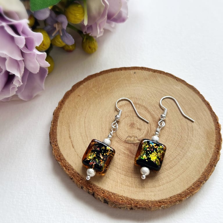 Brown Dichoric Glass Beaded Earrings