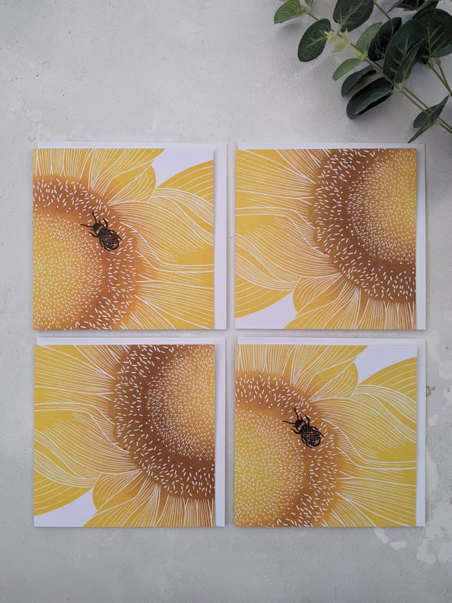 Sunflower and Bee Note Card set, Sunflower Greetings Card