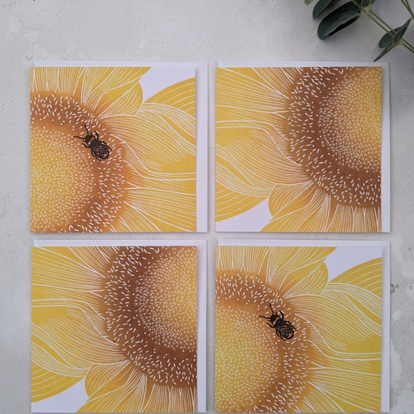 Sunflower and Bee Note Card set, Sunflower Greetings Card