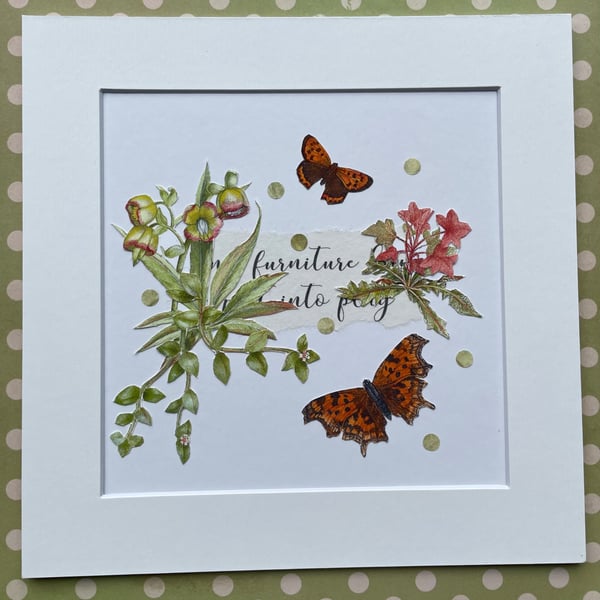 Unique Collage of a Small Copper Butterfly and a Comma Butterfly