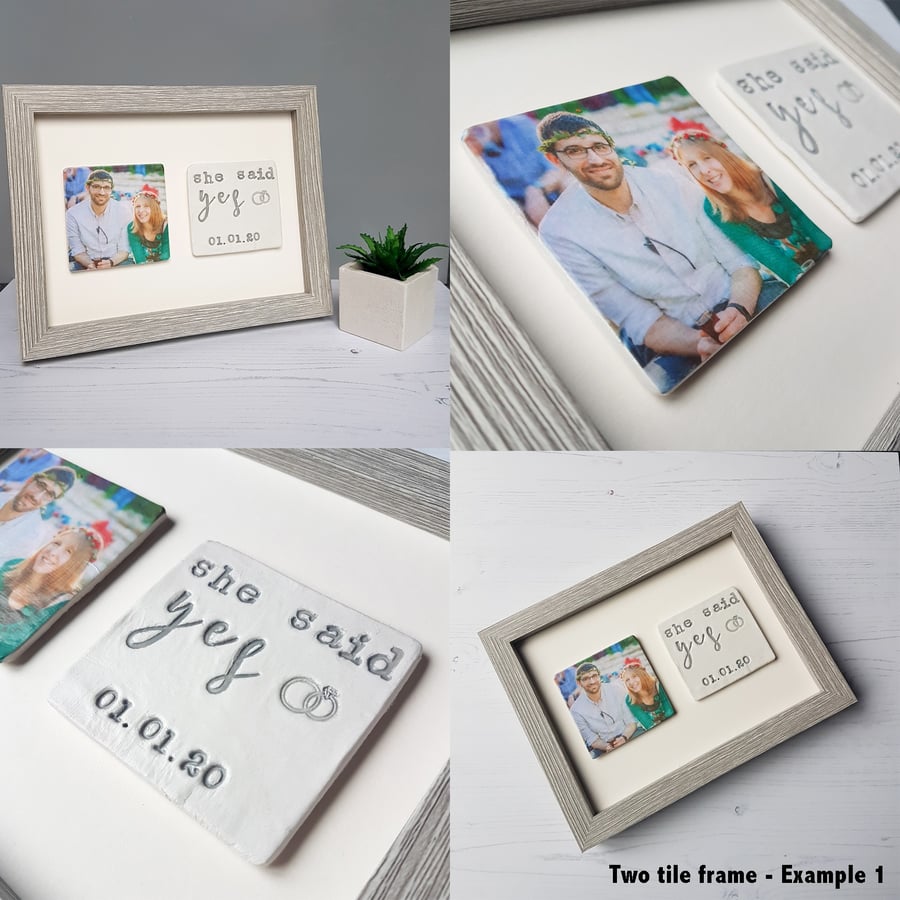 Personalised Two tile clay photo frame - celebrations, memories, gifts