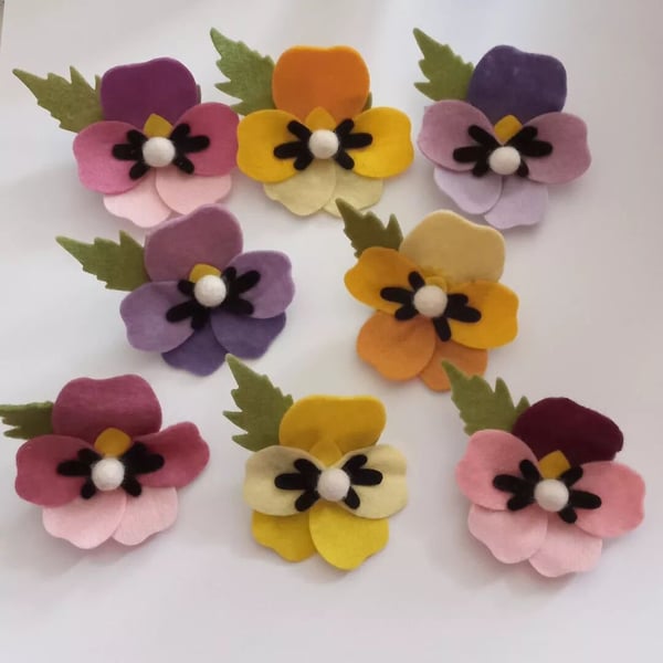 Felt Pansy Brooch: Handmade Flower Corsage, Hat Pin