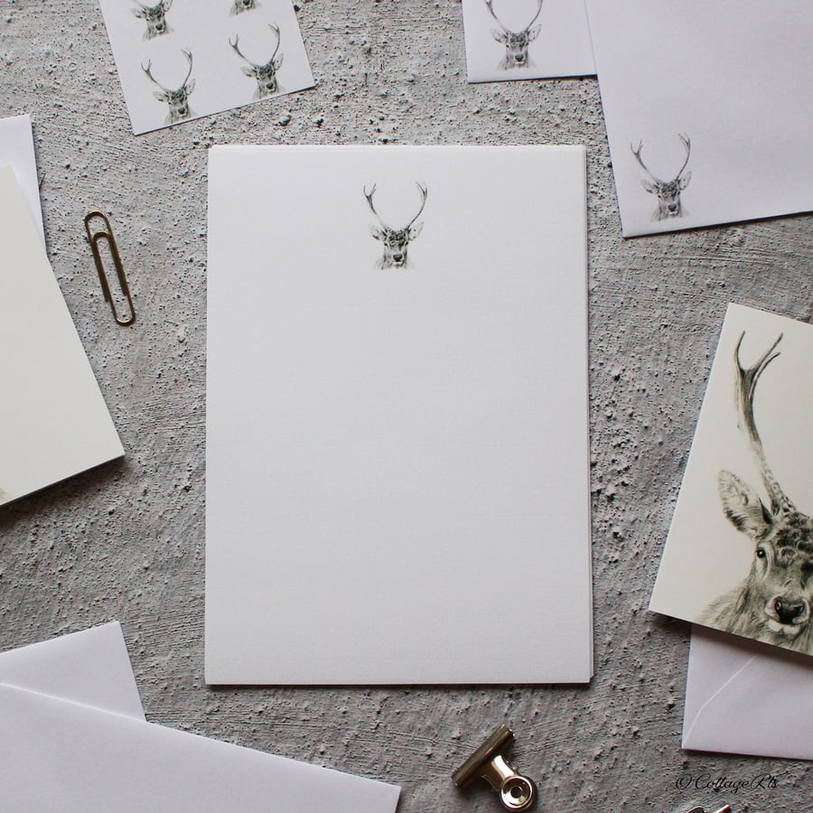 Stag Deer Letter Writing Paper Stationery Christmas Hand Designed By CottageRts
