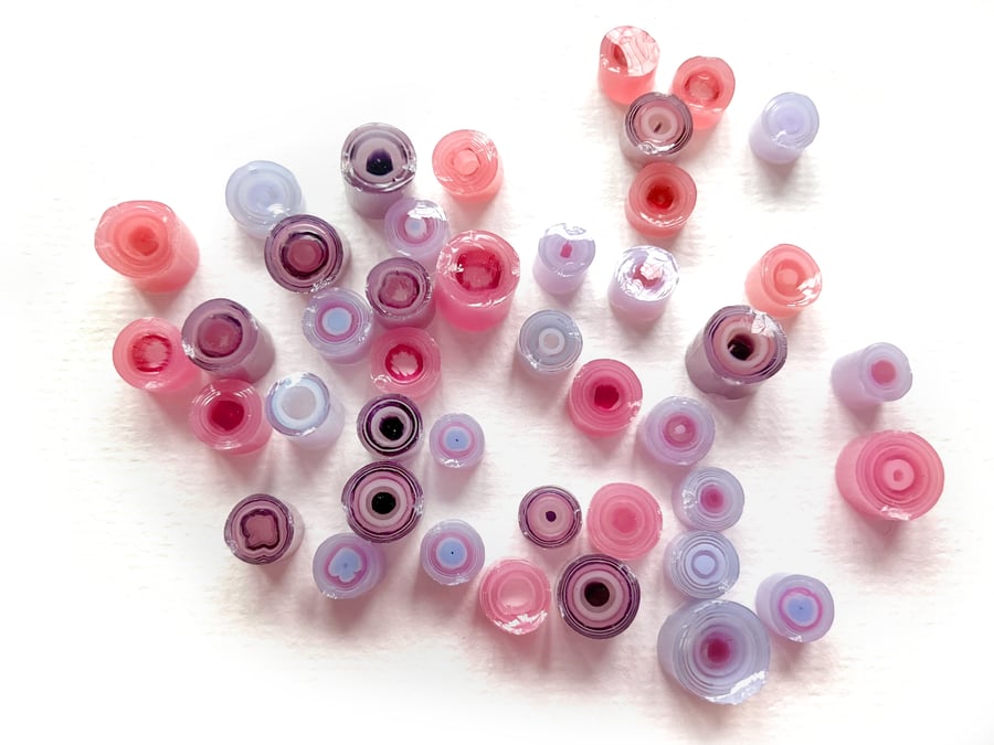 20g pink and purple concentric circles murrini made with Bullseye 90coe glass