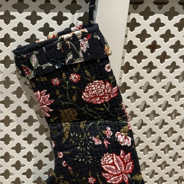 Quilted Cotton HandBlock Printed Christmas Stocking