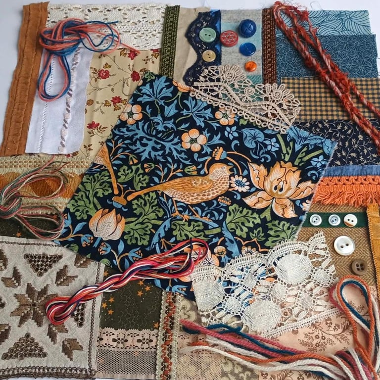 Autumn Brown Bird Slow Stitching Kit large - vintage and reclaimed textiles