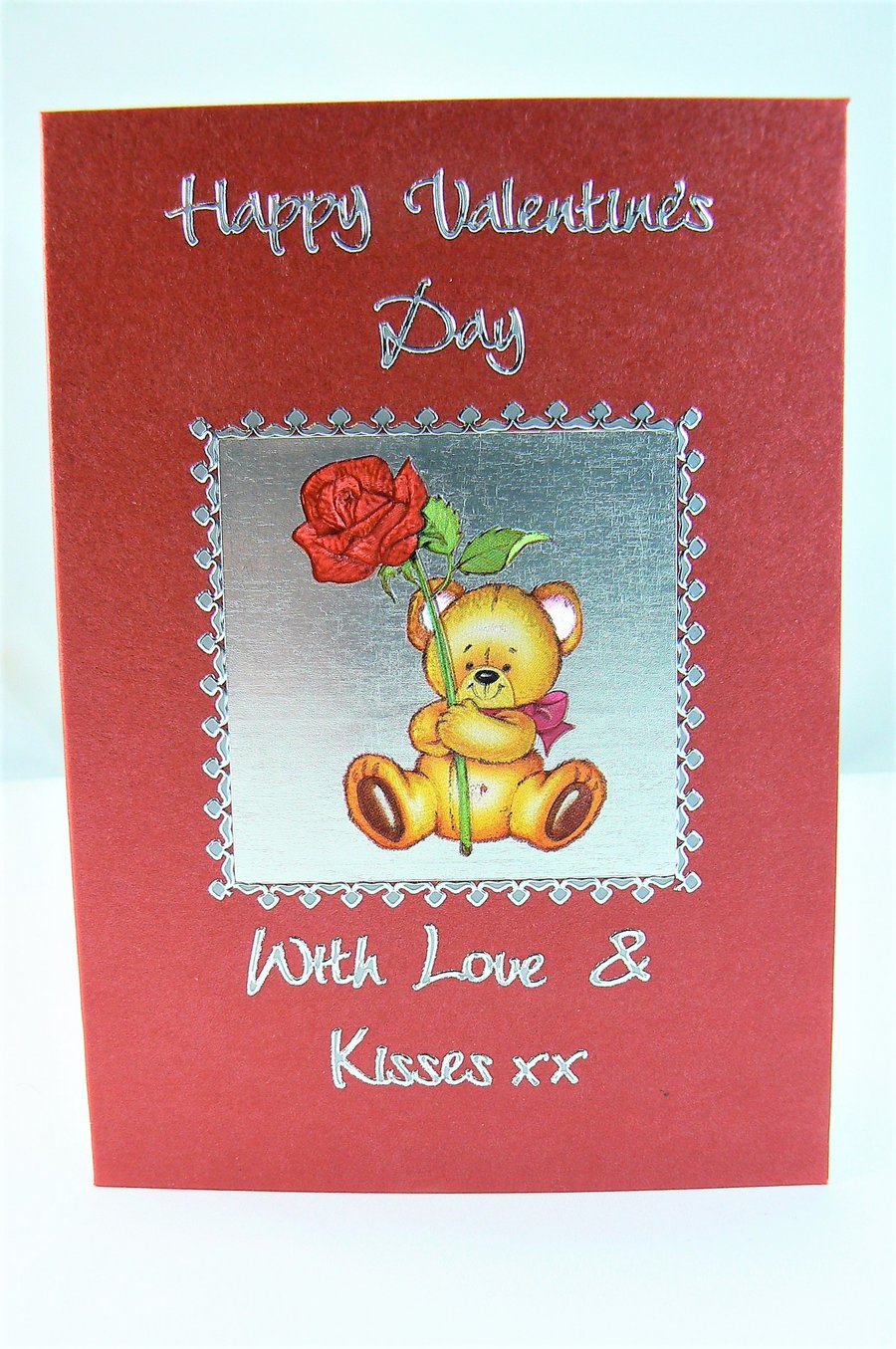 Happy Valentine's  day  card (teddy & rose) With love and kisses xx