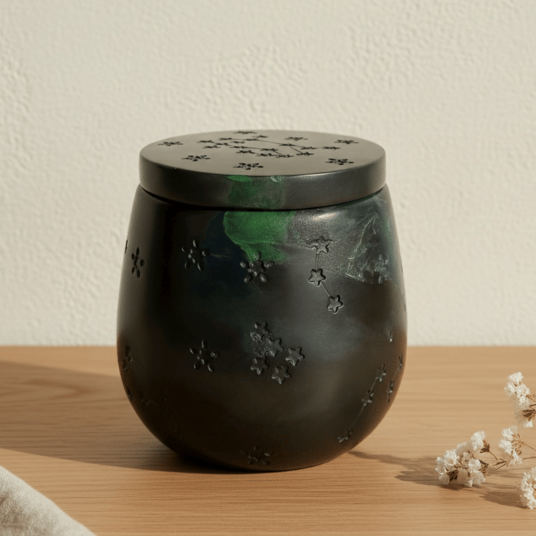 Northern Lights Jewellery Box  - Black with Green Marbling Constellation Pot